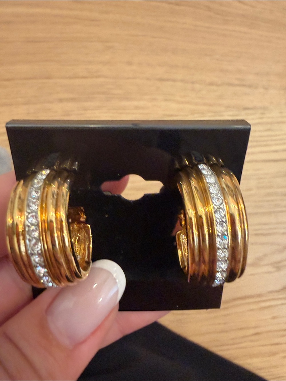 Vintage Gold-Tone Crystal Hoop clip on Earrings - Elegant Women's Jewelry